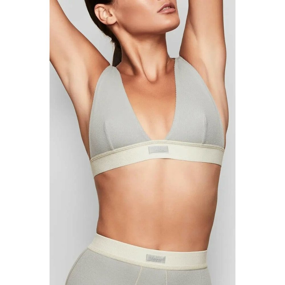 Skims Cotton Plunge Bralette Mineral Green